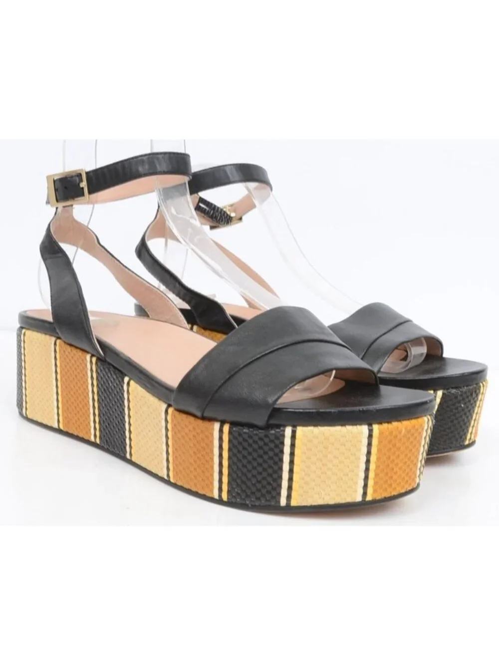27 Edit Jamari Women's 10 Stripe Leather Platform Sandal Anklet Flatform Wedge